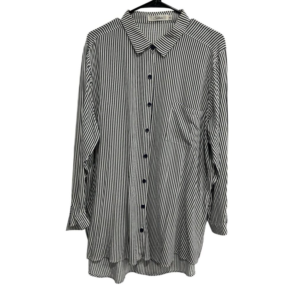 Solitaire Womens Stripe Button-Down Oversized Shirt Sz 1X